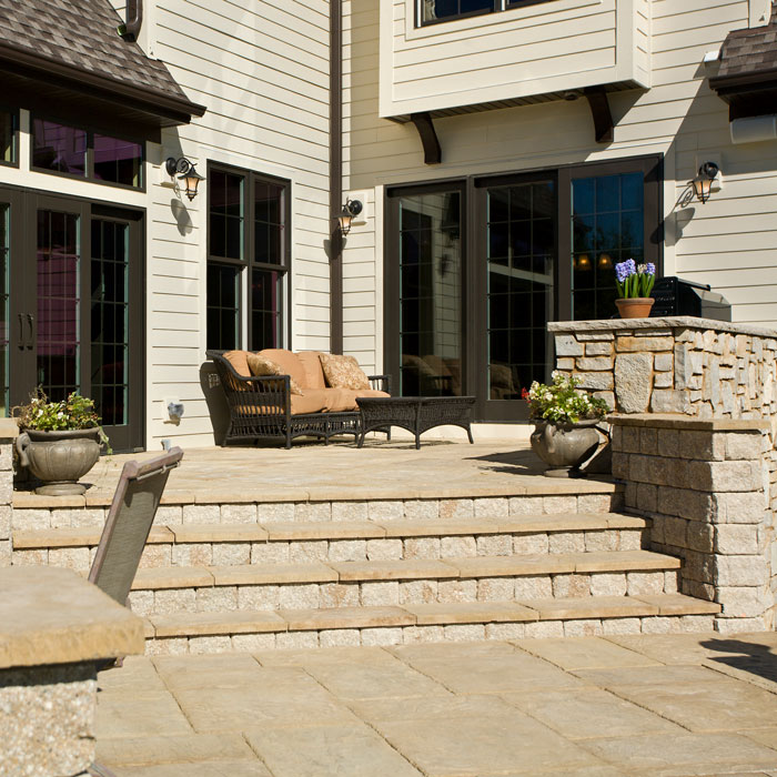 patio with stone stairs and dividers